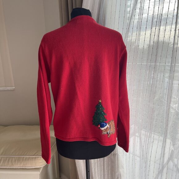 vintage marisa christina Red sweater Cat Bell Christmas M - Picture 2 of 14